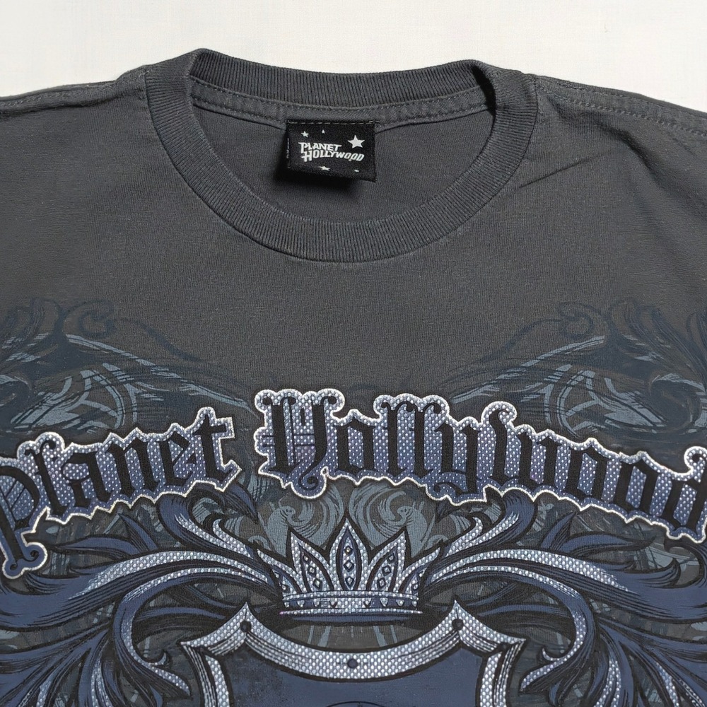 Planet Hollywood Orlando T-Shirt Mens Medium Gray Y2K Crest Graphic Alstyle 1998 - Picture 10 of 10
